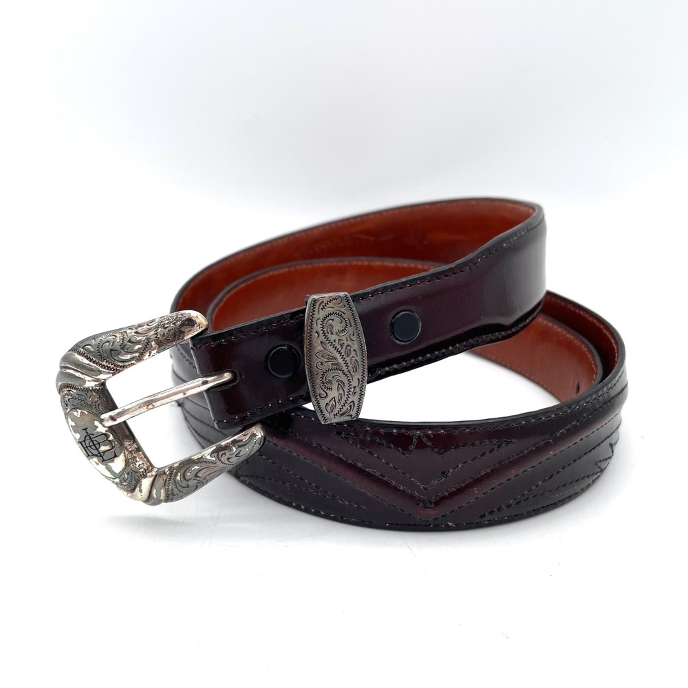 Lucchese Classics Belt Goatskin Men 38 Black Cherry Good Vintage Western B1416